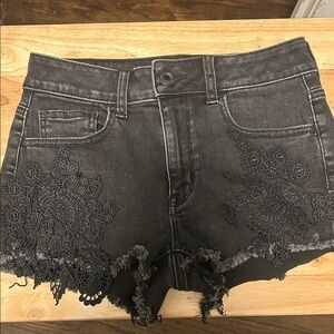 American Eagle Black Jean Shorts with Lace Detail